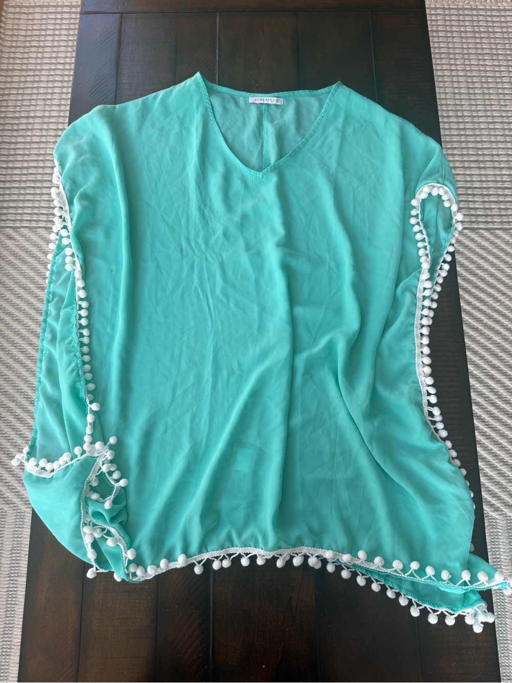 Adreamly Aqua V-Neck Chiffon Top